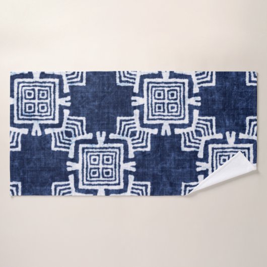 Denim gekleurde tribale etnische naadloze patroon badhanddoek (Badhanddoek)