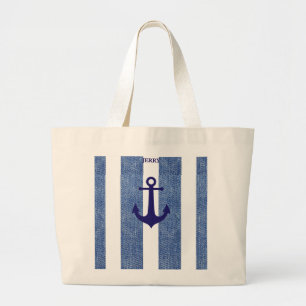 Denim gestreept anker grote tote bag