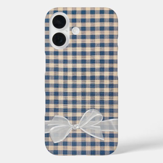 Denim Gingham met witte boog Case-Mate iPhone Case (Achterkant)