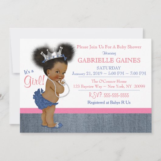 Denim Girl Baby shower Uitnodiging gepersonaliseer (Voorkant)