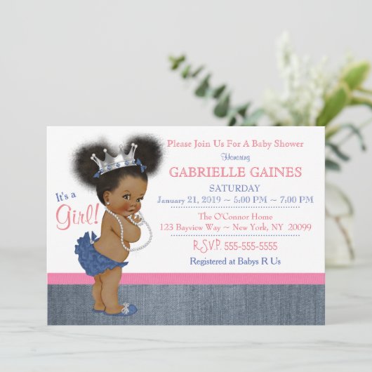 Denim Girl Baby shower Uitnodiging gepersonaliseer (Staand voorkant)