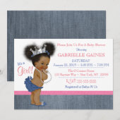 Denim Girl Baby shower Uitnodiging gepersonaliseer (Voorkant / Achterkant)