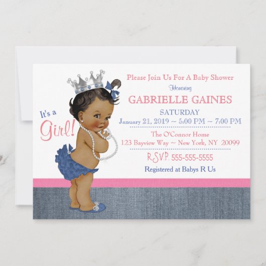Denim Girl Baby shower Uitnodiging gepersonaliseer (Voorkant)