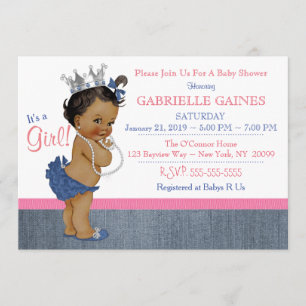 Denim Girl Baby shower Uitnodiging gepersonaliseer