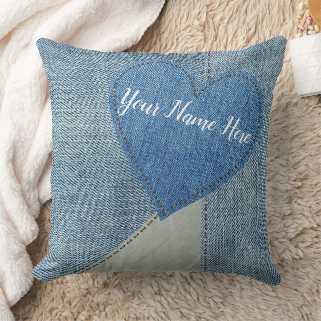 Denim Heart Patch Pillow Kussen (Deken)