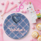 Denim Heart Valentine's Day Party Plaid Papieren Bordje (Feest)
