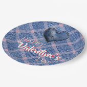 Denim Heart Valentine's Day Party Plaid Papieren Bordje (Gekanteld)