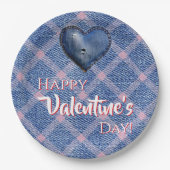 Denim Heart Valentine's Day Party Plaid Papieren Bordje (Voorkant)