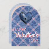 Denim Heart Valentine's Day Plaid Friendship Kaart (Voorkant / Achterkant)