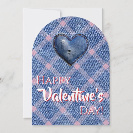 Denim Heart Valentine's Day Plaid Friendship Kaart (Voorkant)