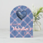 Denim Heart Valentine's Day Plaid Friendship Kaart (Staand voorkant)