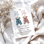 Denim hij of zij waslijn gender reveal party kaart