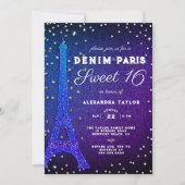 Denim in Parijs Glitter Elegant Paars Sweet 16 Kaart (Voorkant)