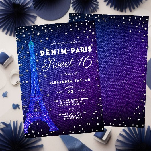 Denim in Parijs Glitter Elegant Paars Sweet 16 Kaart