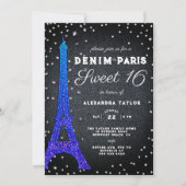 Denim in Parijs Glitter Minimalist Rustic Sweet 16 Kaart (Voorkant)