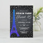 Denim in Parijs Glitter Minimalist Rustic Sweet 16 Kaart (Staand voorkant)