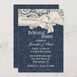 Denim & Ivory Lace Wedding Rehearsal Dinner Kaart