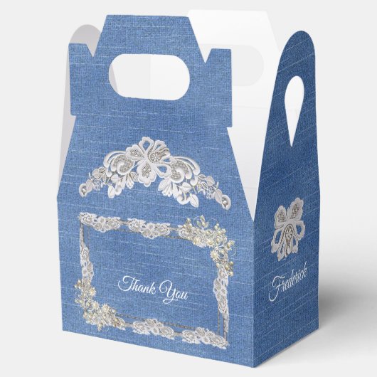 Denim Ivory-parels en Kant Bedankdoosjes (Geopend)