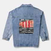 Denim Jacket – Red Pulse Abstract Design (Achterkant)