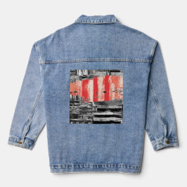 Denim Jacket – Red Pulse Abstract Design