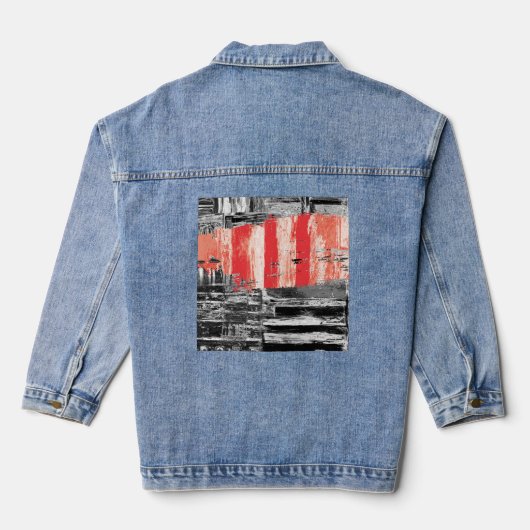 Denim Jacket – Red Pulse Abstract Design (Achterkant)