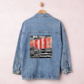 Denim Jacket – Red Pulse Abstract Design (Hangar)