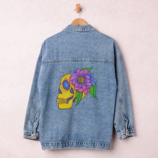 Denim Jacket With Abstract Skull and Flower Art (Hangar)