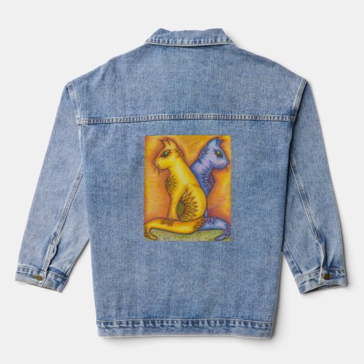 Denim Jacket With Floral Cats Pencil Art (Achterkant)