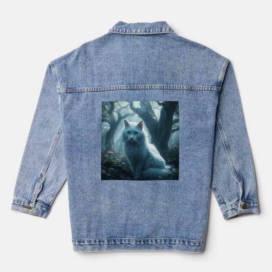 Denim Jacket witte kat op de rug (Achterkant)