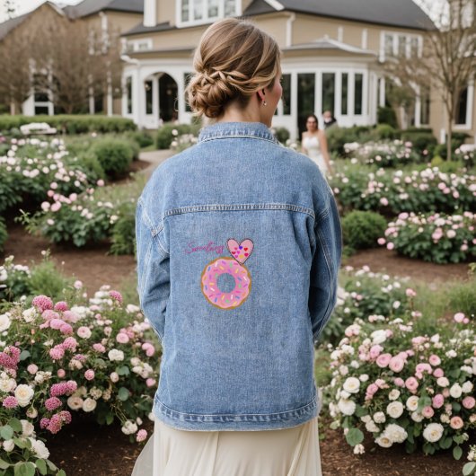 Denim jas blauw zoetheid donuts roze jacket (Huwelijk Achterkant)