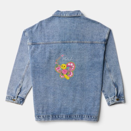 Denim Jas Blauwe Vlinder Bloemen Jacket (Achterkant)