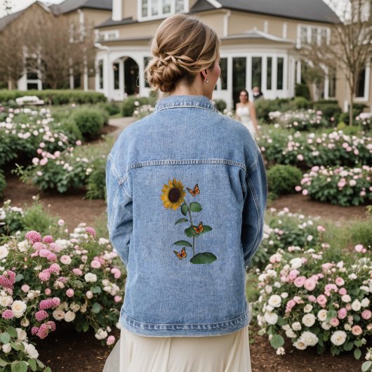 Denim Jas Bloemen Vlinder Zonnebloem Denim Jacket (Huwelijk Achterkant)