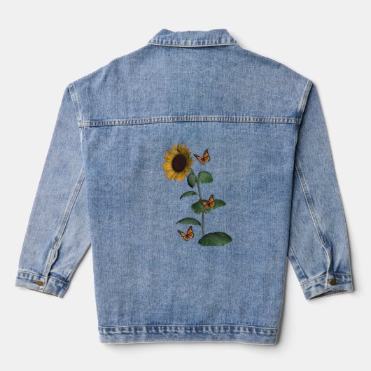 Denim Jas Bloemen Vlinder Zonnebloem Jacket (Achterkant)