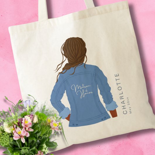 Denim Jas Donker Haar & Huid Matron van Eer Tote Bag