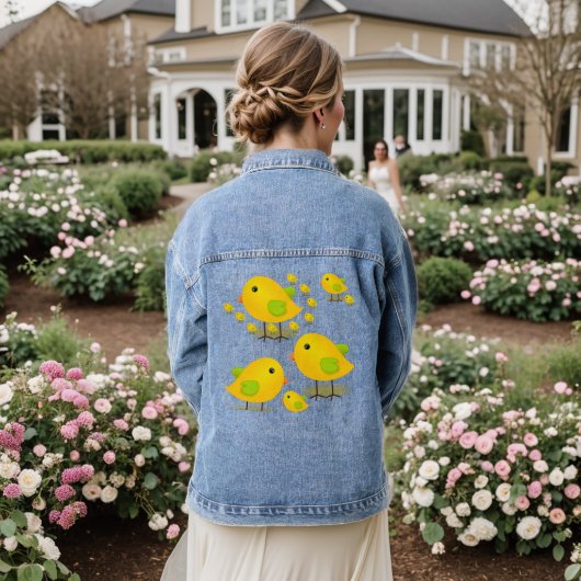Denim Jas Gele Kuikens Bloemen Jacket (Huwelijk Achterkant)