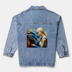 Denim jas met blauwe draak en meisje ontwerp denim jacket