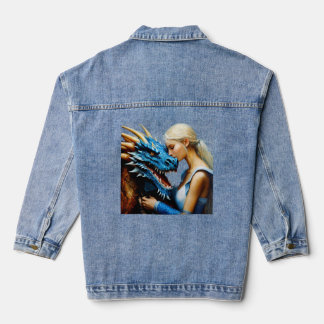 Denim jas met blauwe draak en meisje ontwerp denim jacket