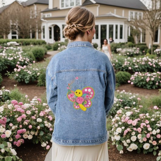 Denim jas met bloem vlinder jacket (Huwelijk Achterkant)
