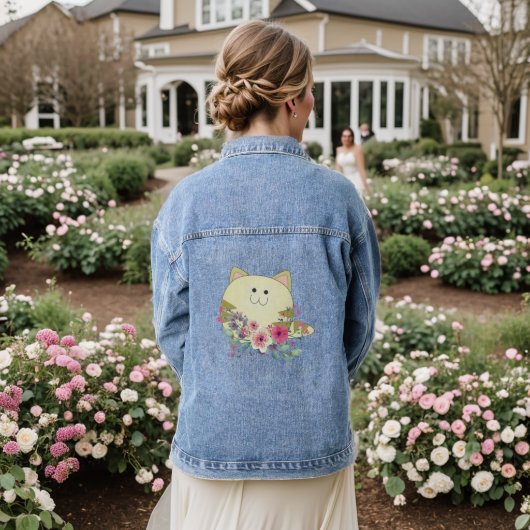 Denim jas met bloemcat jacket (Huwelijk Achterkant)