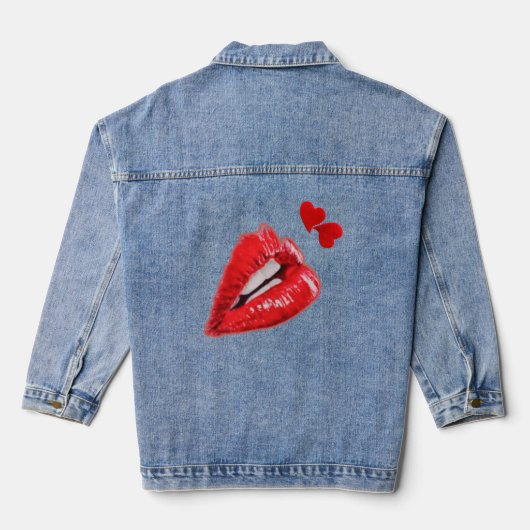 Denim jas met rode lippen jacket (Achterkant)