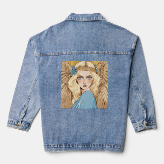 Denim Jas Mooie Blonde Engel Vrouwen met Blu Jacket