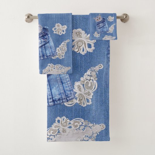 Denim Jean-contactdozen, Kittens en Lace Repeat Pa Bad Handdoek (Insitu)
