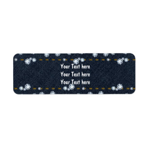 Denim Jean Gestikt & Diamanten Adreslabels Etiket