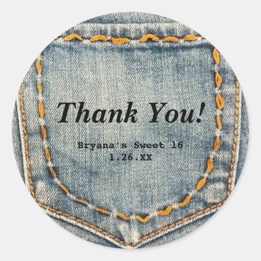 Denim Jean Gestikte Zak Custom Favor Stickers (Voorkant)