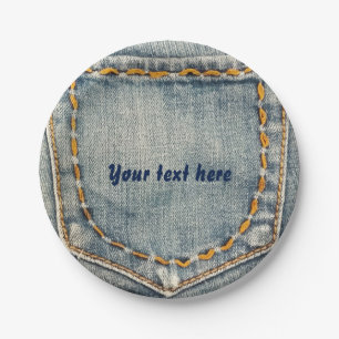 Denim Jean Gestikte Zak Custom Feestborden Papieren Bordje