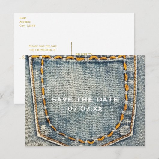 Denim Jean Gestikte Zak Custom Postkaart Aankondigingskaart (Voorkant / Achterkant)