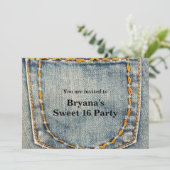 Denim Jean Gestikte Zak Verjaardagsfeest Kaart (Staand voorkant)