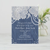 Denim Jean Pearls & White Paisley Kant Bruiloft Kaart (Staand voorkant)