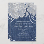 Denim Jean Pearls & White Paisley Kant Bruiloft Kaart (Voorkant / Achterkant)