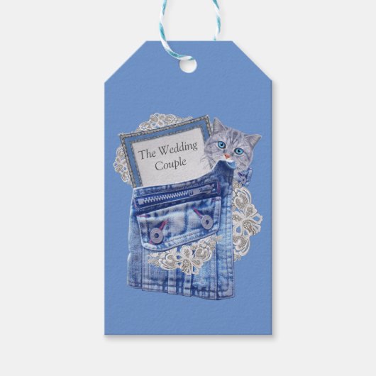 Denim Jean pockets, Kittens en Lace Cadeaulabel (Voorkant)